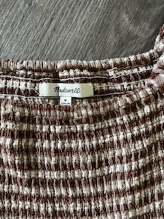 Madewell Lucie Elbow-Sleeve Smocked Gingham Midi Dress Two Pockets Women's M - Picture 8 of 15